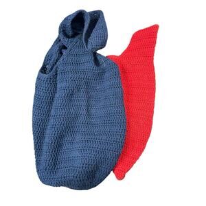 Boho Handmade‎ crochet market bag tote lot of two blue red